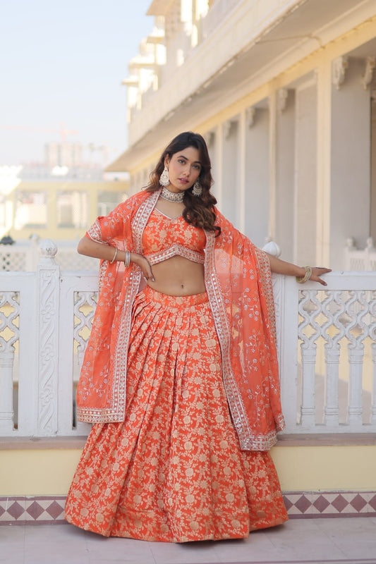 Viscose Jacquard With Embroidered Lehenga Choli With Duptta